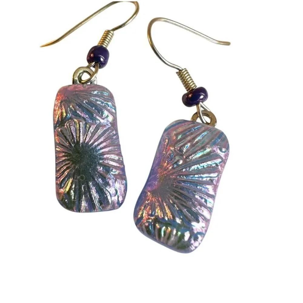 Blue dichroic Glass earrings - Picture 8 of 8